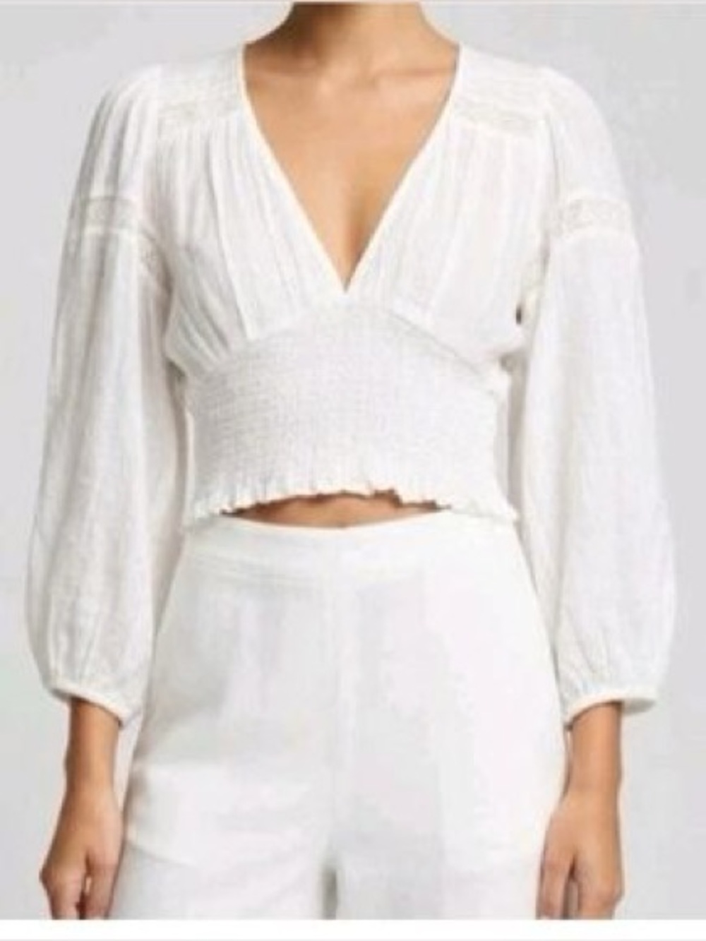 ZARA White Smocked Lace Peasant Blouse